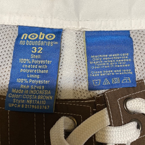 NoBo Color Blocked Brown, Tan and White Long Length Swim Trunks Sz 32 - Picture 2 of 13